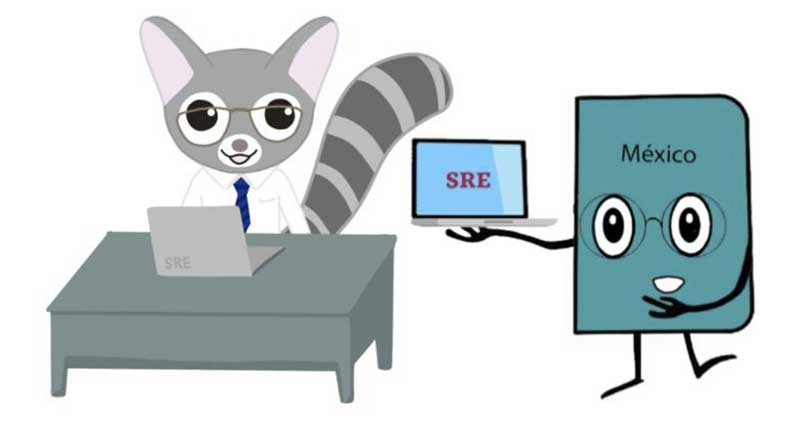 a graphic showing a raccoon sitting at a desk and an animated character holding a laptop